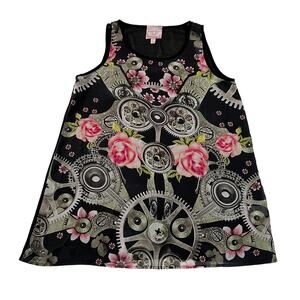 Romeo & Juliet Couture Sleeveless Floral Hardware Print Semi Sheer Tank Size S